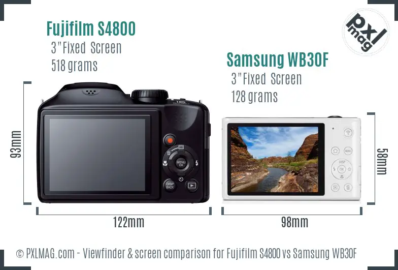 Fujifilm S4800 vs Samsung WB30F Screen and Viewfinder comparison