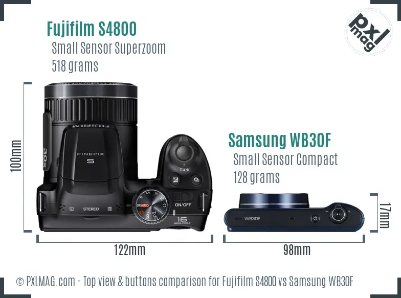 Fujifilm S4800 vs Samsung WB30F top view buttons comparison