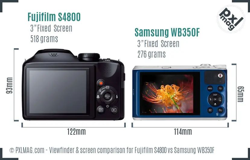 Fujifilm S4800 vs Samsung WB350F Screen and Viewfinder comparison