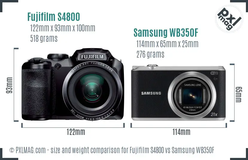 Fujifilm S4800 vs Samsung WB350F size comparison