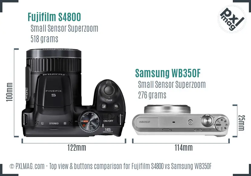 Fujifilm S4800 vs Samsung WB350F top view buttons comparison