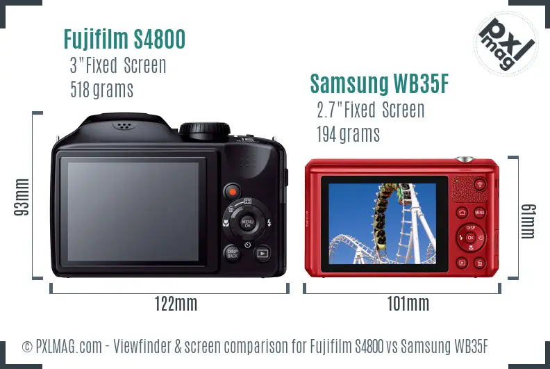 Fujifilm S4800 vs Samsung WB35F Screen and Viewfinder comparison