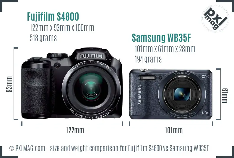 Fujifilm S4800 vs Samsung WB35F size comparison