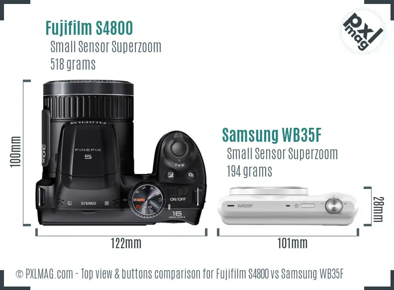 Fujifilm S4800 vs Samsung WB35F top view buttons comparison