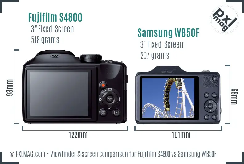 Fujifilm S4800 vs Samsung WB50F Screen and Viewfinder comparison