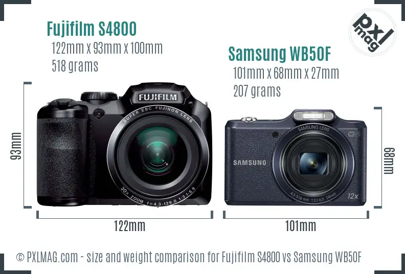 Fujifilm S4800 vs Samsung WB50F size comparison