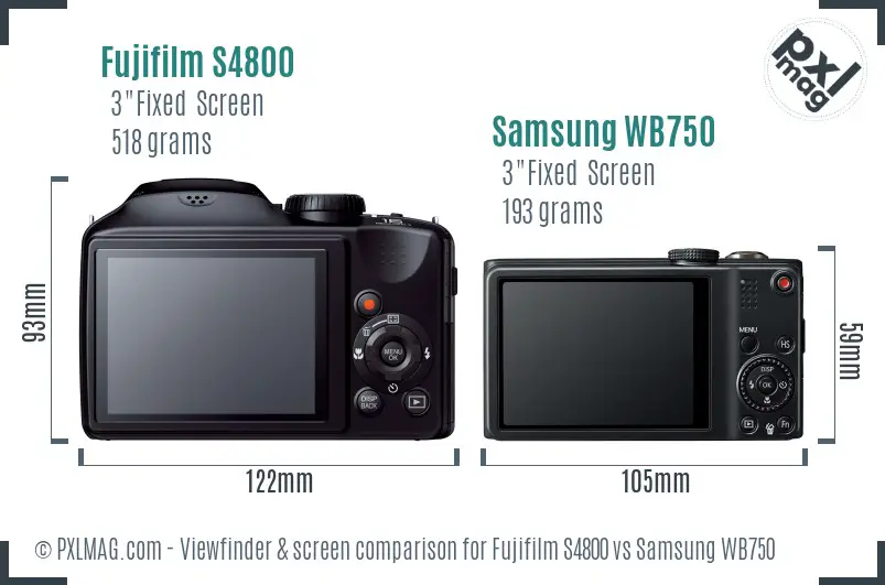 Fujifilm S4800 vs Samsung WB750 Screen and Viewfinder comparison Fujifilm S4800 vs Samsung WB750 Screen and Viewfinder comparison