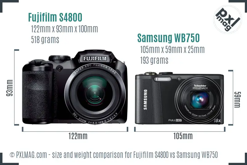 Fujifilm S4800 vs Samsung WB750 size comparison Fujifilm S4800 vs Samsung WB750 size comparison