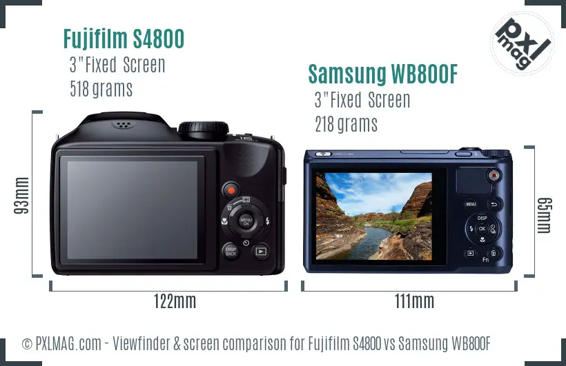 Fujifilm S4800 vs Samsung WB800F Screen and Viewfinder comparison Fujifilm S4800 vs Samsung WB800F Screen and Viewfinder comparison