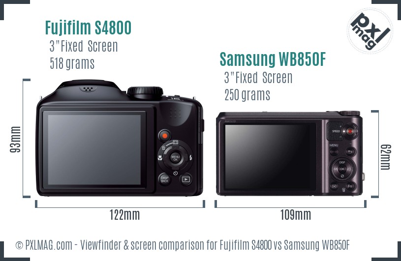 Fujifilm S4800 vs Samsung WB850F Screen and Viewfinder comparison