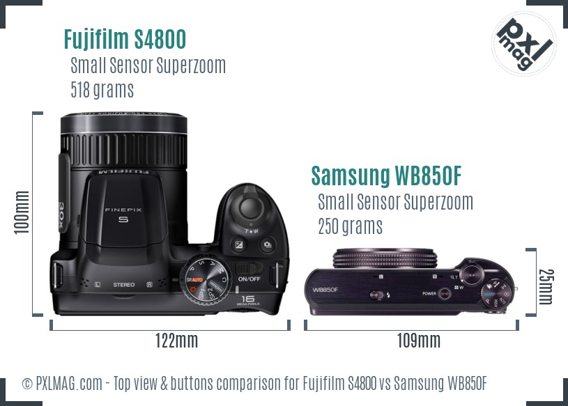 Fujifilm S4800 vs Samsung WB850F top view buttons comparison