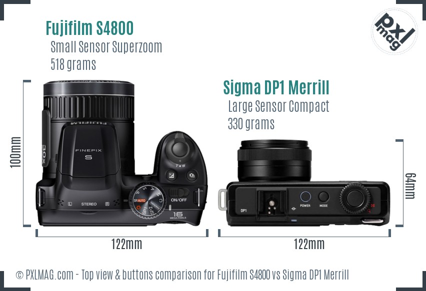 Fujifilm S4800 vs Sigma DP1 Merrill top view buttons comparison