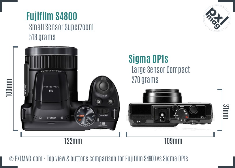 Fujifilm S4800 vs Sigma DP1s top view buttons comparison