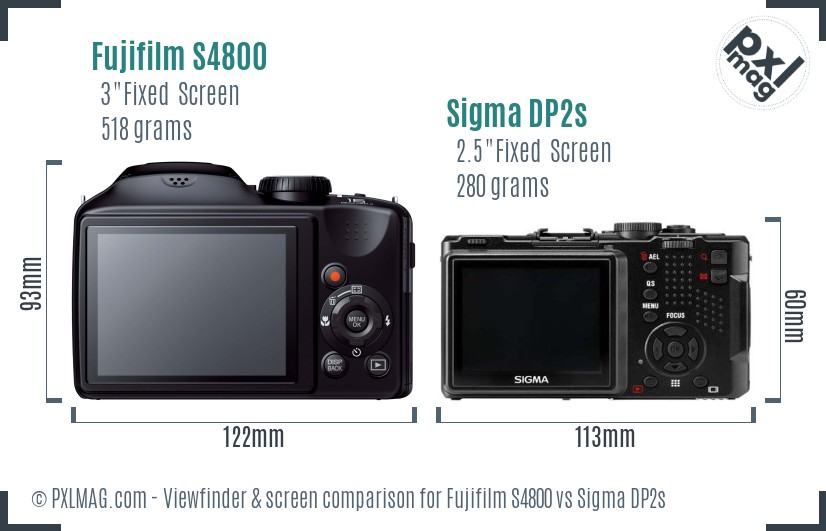 Fujifilm S4800 vs Sigma DP2s Screen and Viewfinder comparison