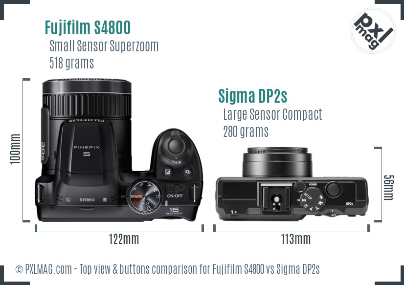 Fujifilm S4800 vs Sigma DP2s top view buttons comparison