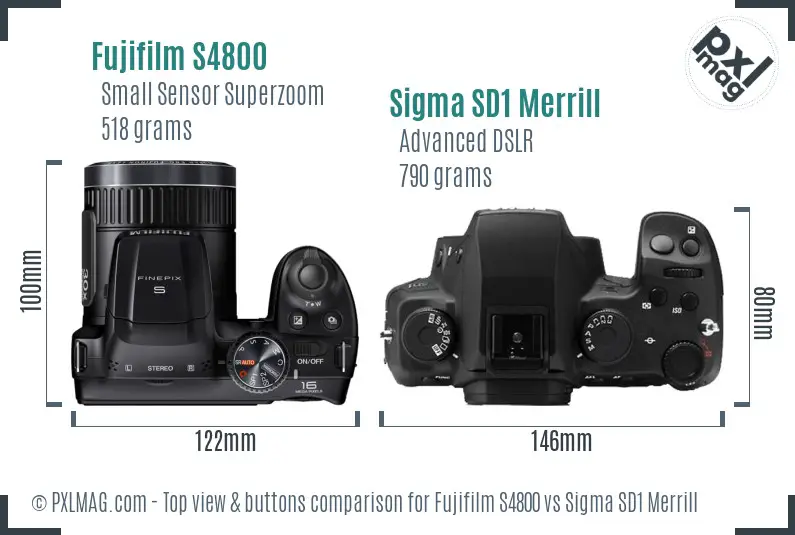 Fujifilm S4800 vs Sigma SD1 Merrill top view buttons comparison