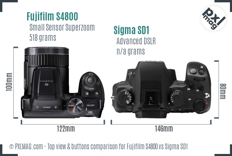 Fujifilm S4800 vs Sigma SD1 top view buttons comparison