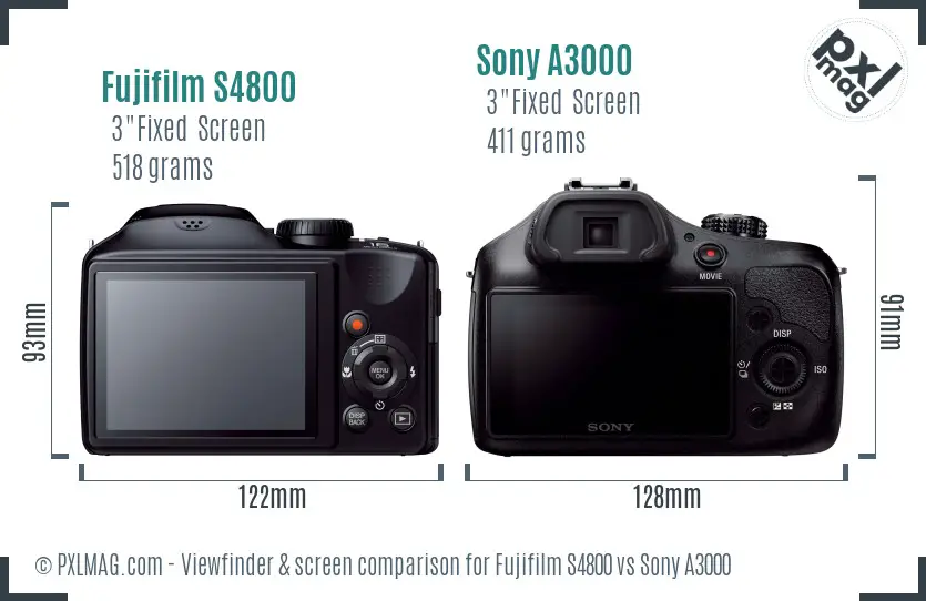 Fujifilm S4800 vs Sony A3000 Screen and Viewfinder comparison