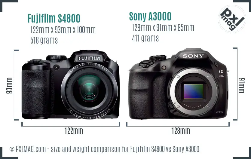 Fujifilm S4800 vs Sony A3000 size comparison