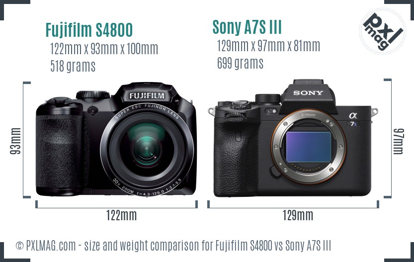Fujifilm S4800 vs Sony A7S III size comparison
