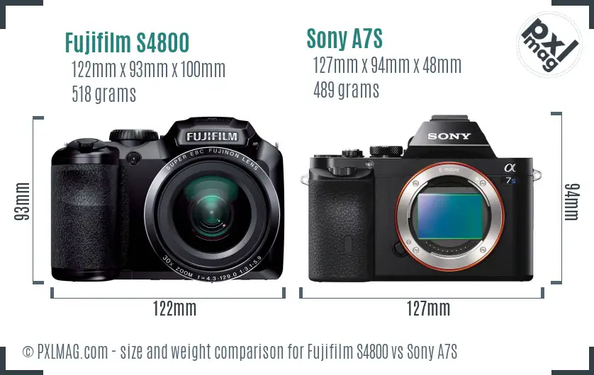 Fujifilm S4800 vs Sony A7S size comparison