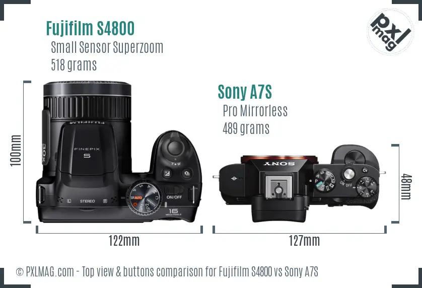 Fujifilm S4800 vs Sony A7S top view buttons comparison