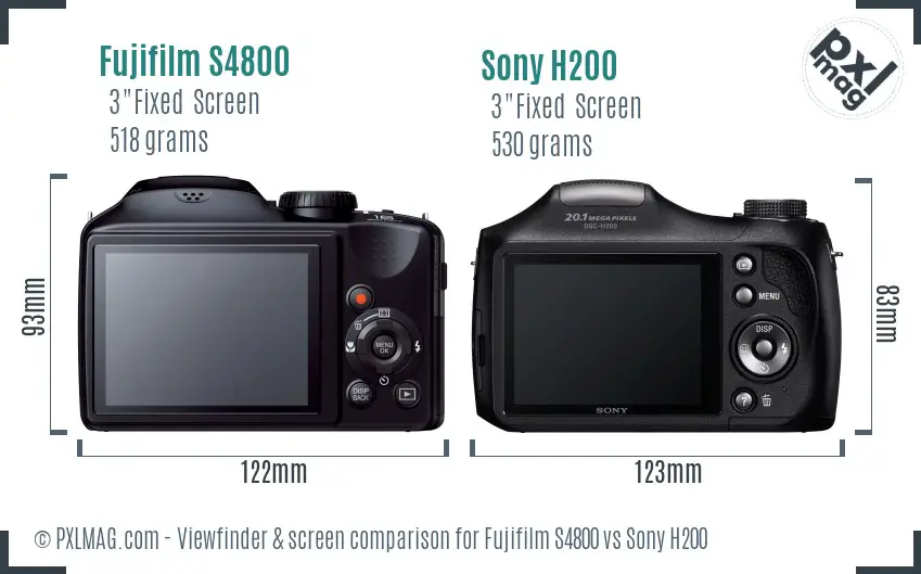 Fujifilm S4800 vs Sony H200 Screen and Viewfinder comparison