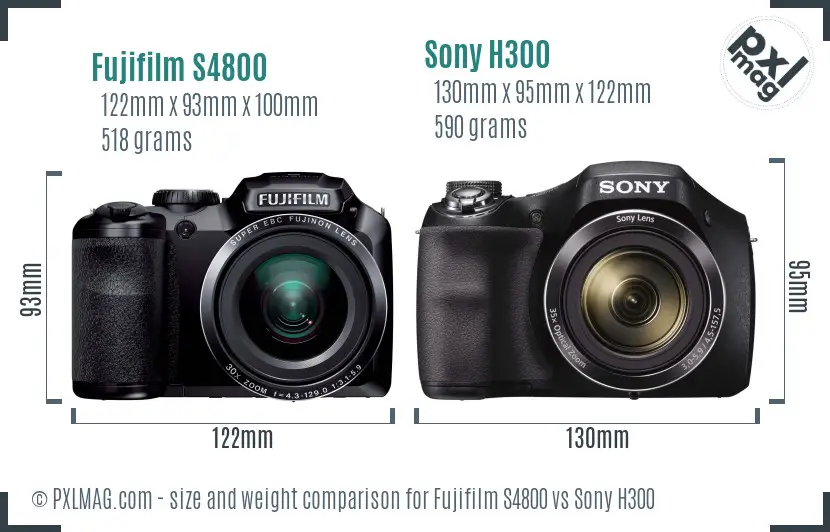 Fujifilm S4800 vs Sony H300 size comparison