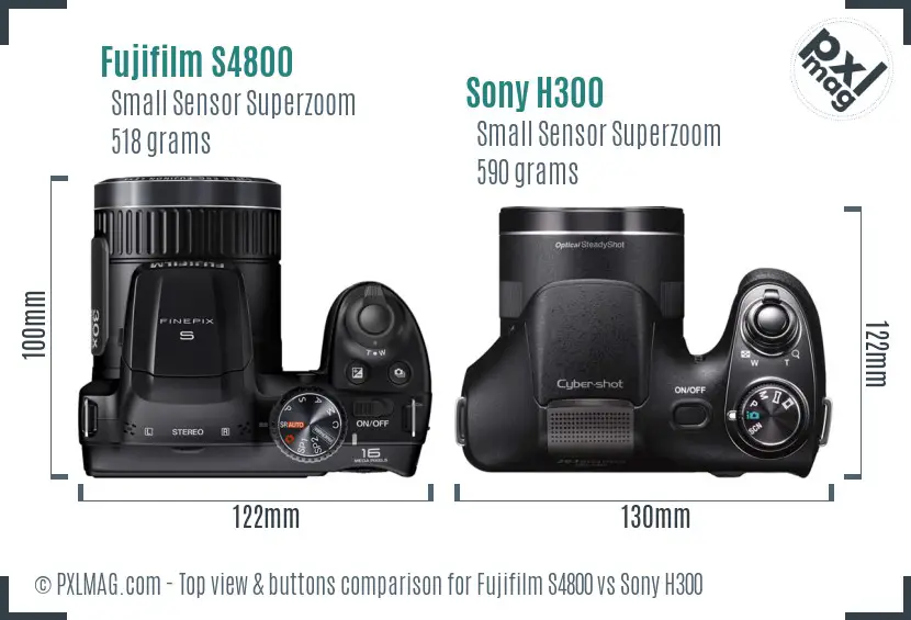 Fujifilm S4800 vs Sony H300 top view buttons comparison