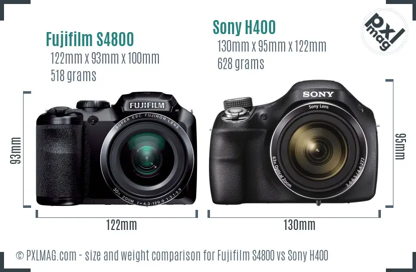 Fujifilm S4800 vs Sony H400 size comparison