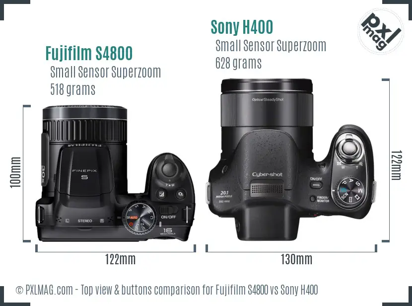 Fujifilm S4800 vs Sony H400 top view buttons comparison