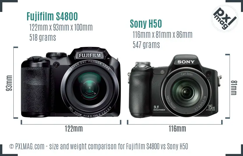 Fujifilm S4800 vs Sony H50 size comparison