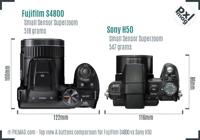 Fujifilm S4800 vs Sony H50 top view buttons comparison