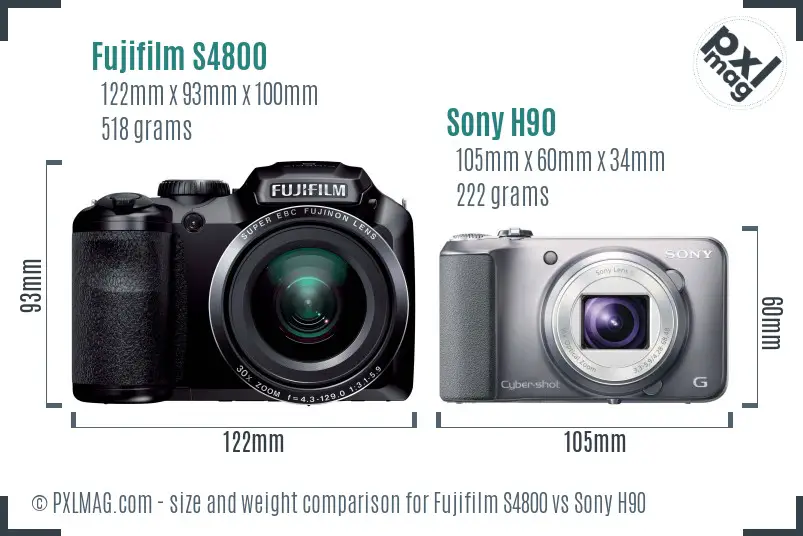 Fujifilm S4800 vs Sony H90 size comparison