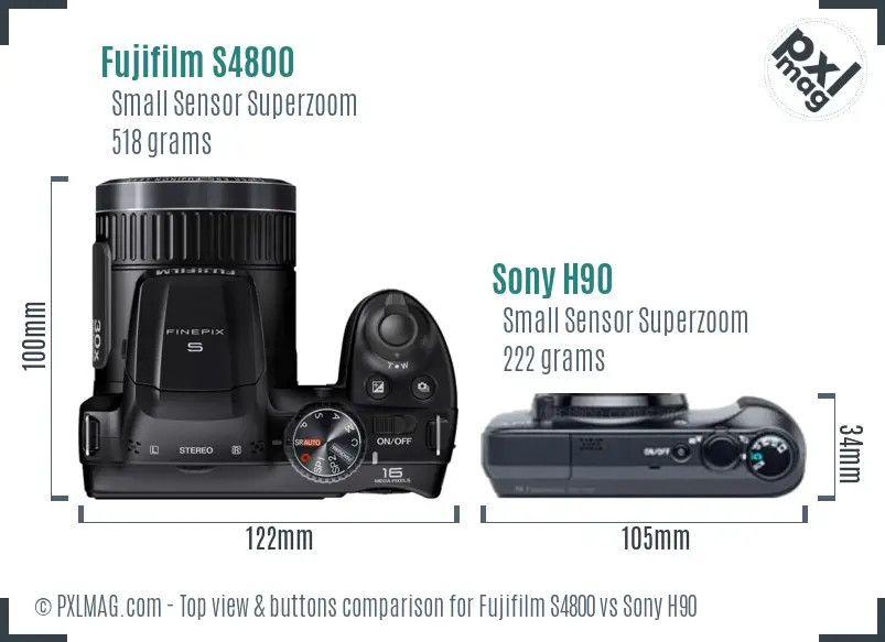 Fujifilm S4800 vs Sony H90 top view buttons comparison