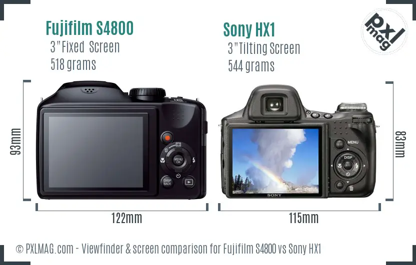 Fujifilm S4800 vs Sony HX1 Screen and Viewfinder comparison