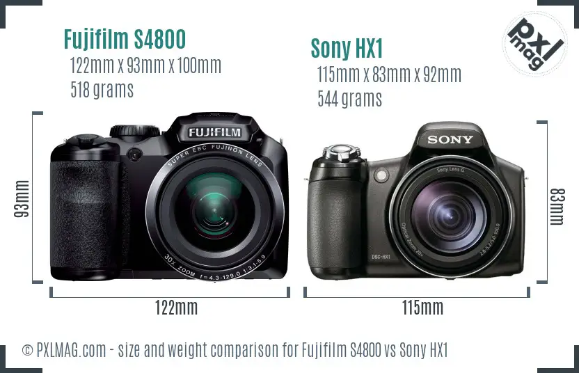 Fujifilm S4800 vs Sony HX1 size comparison