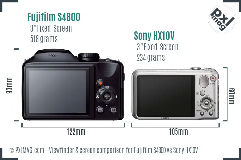 Fujifilm S4800 vs Sony HX10V Screen and Viewfinder comparison