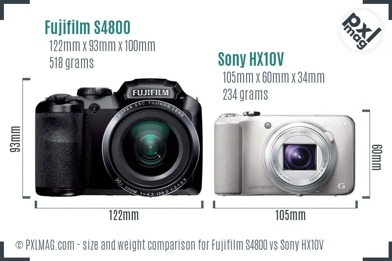 Fujifilm S4800 vs Sony HX10V size comparison