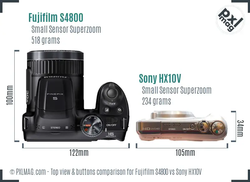 Fujifilm S4800 vs Sony HX10V top view buttons comparison