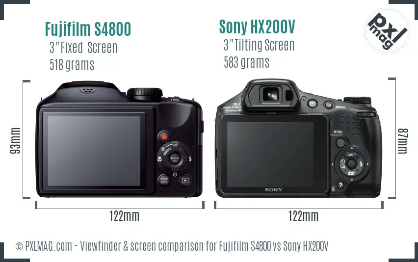 Fujifilm S4800 vs Sony HX200V Screen and Viewfinder comparison Fujifilm S4800 vs Sony HX200V Screen and Viewfinder comparison