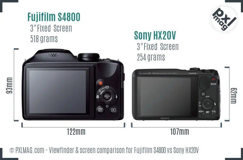 Fujifilm S4800 vs Sony HX20V Screen and Viewfinder comparison