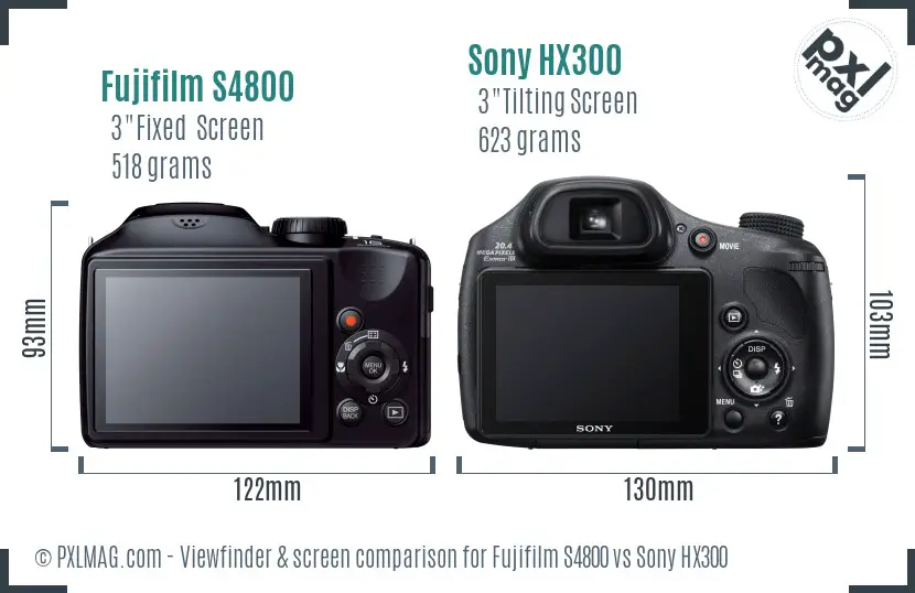 Fujifilm S4800 vs Sony HX300 Screen and Viewfinder comparison