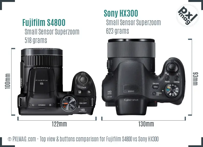 Fujifilm S4800 vs Sony HX300 top view buttons comparison