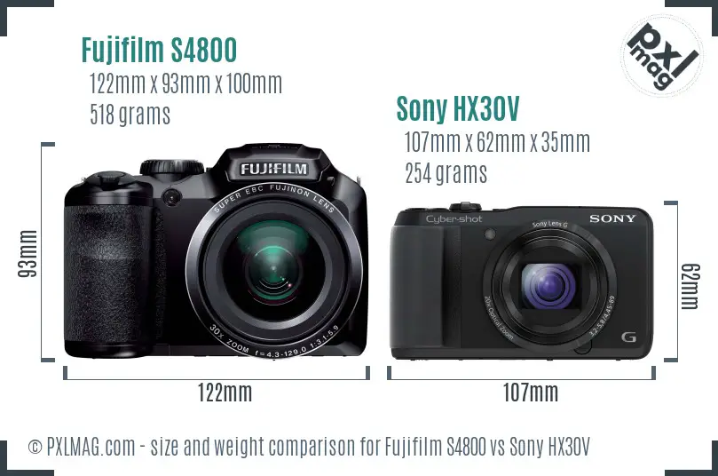 Fujifilm S4800 vs Sony HX30V size comparison