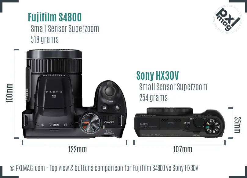 Fujifilm S4800 vs Sony HX30V top view buttons comparison