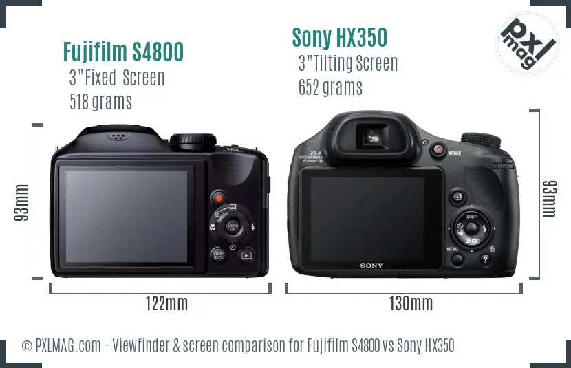 Fujifilm S4800 vs Sony HX350 Screen and Viewfinder comparison
