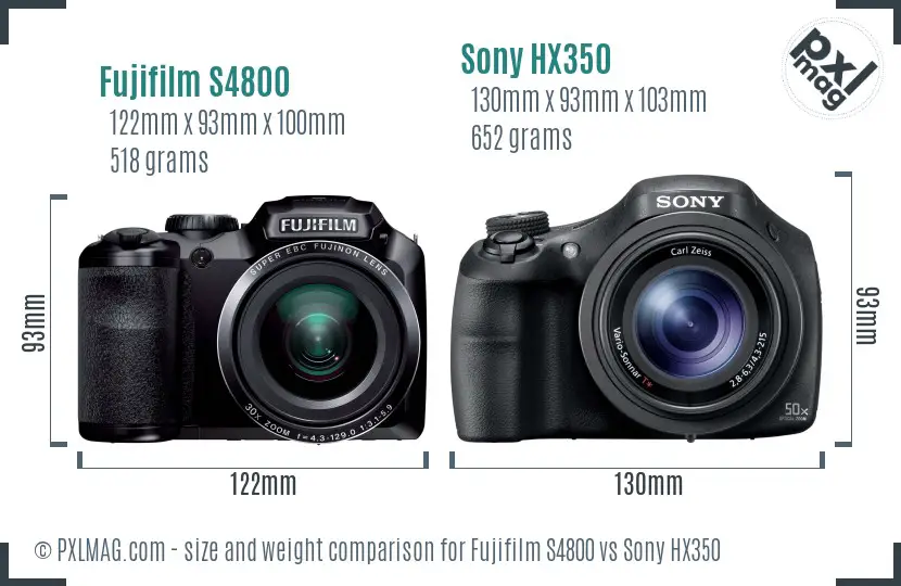 Fujifilm S4800 vs Sony HX350 size comparison