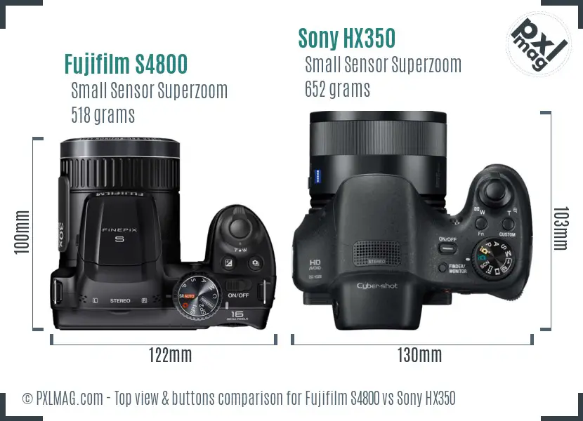 Fujifilm S4800 vs Sony HX350 top view buttons comparison