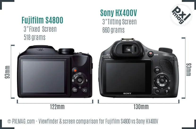 Fujifilm S4800 vs Sony HX400V Screen and Viewfinder comparison